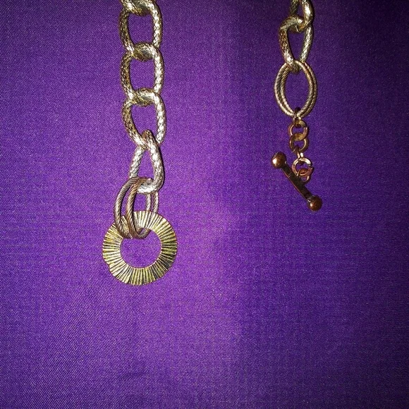 Chunky statement gold plated link necklace with huge brown/black gems - Picture 2 of 7